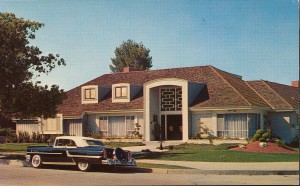 Home of Liberace, Sherman Oaks, Calif. Circa 1963-64 based on the car w/ gold-on-black license plates.